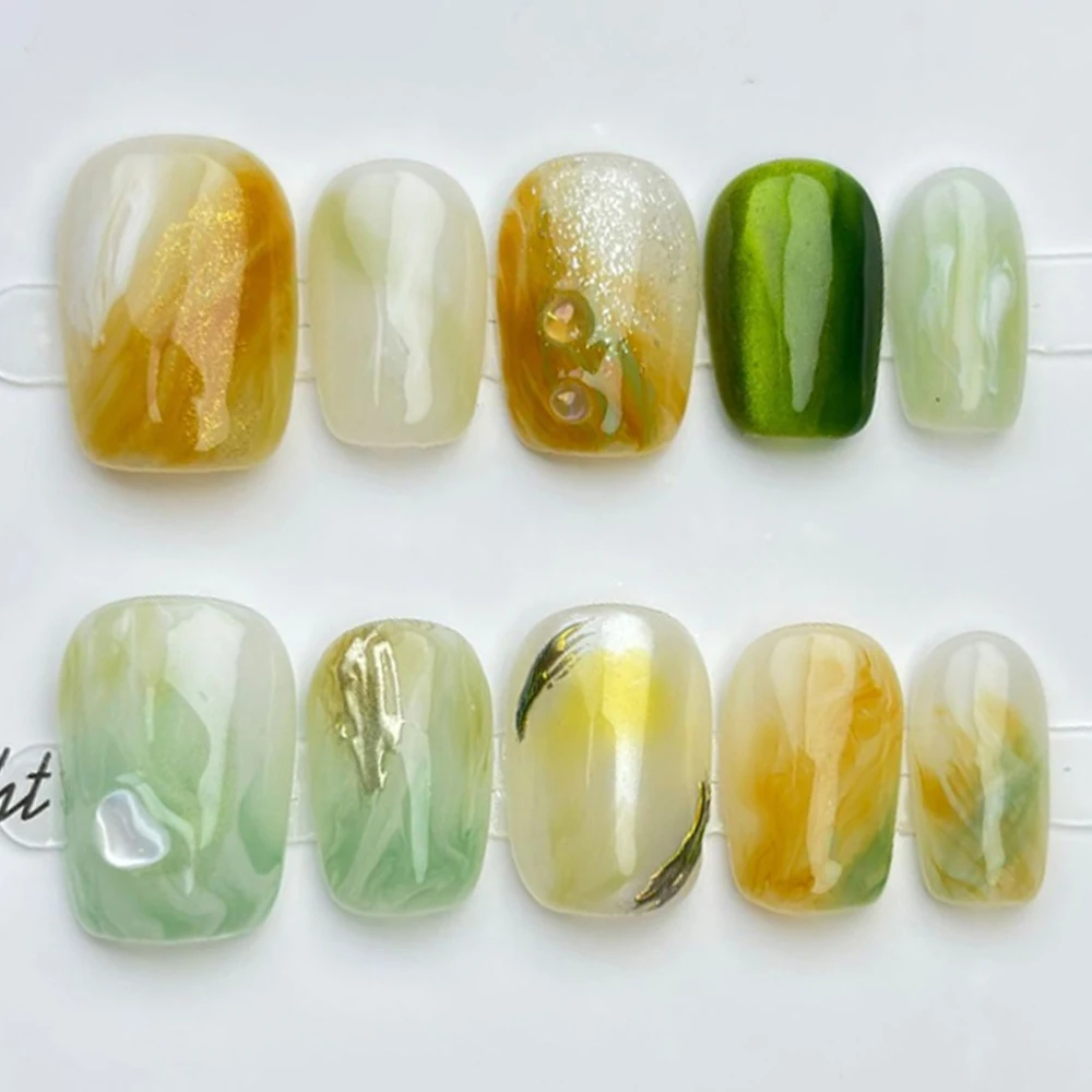 Beautifu Light Luxury Short Artificial Press On Nails Spice Girl Rhinestone Flower Pearl Gradients Reusable Nail Party Stickers