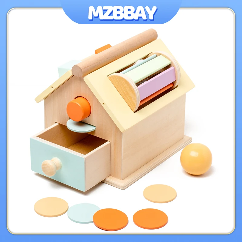 

Montessori Wooden Sensory Game Toys 5 in 1 Rainbow Rotate House Children Puzzle Toys Hand-eye Coordination Early Education Toys