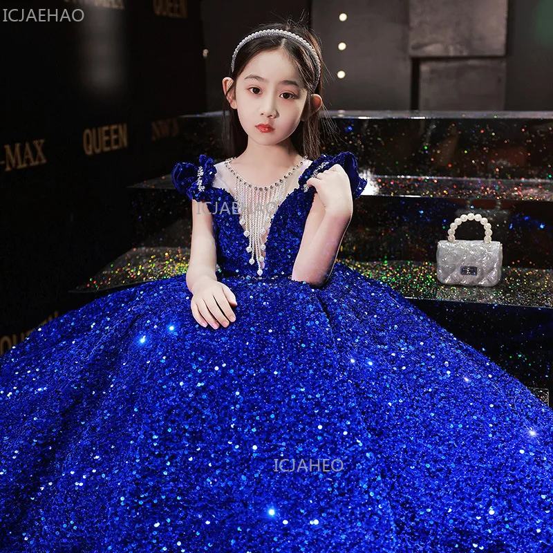 

Нарядное платье принцессы для девочек: стильное, для подиума, вечеринок, праздников, Ид, детская одежда, для выступлений, с пайетками, пышная юбка, нарядное