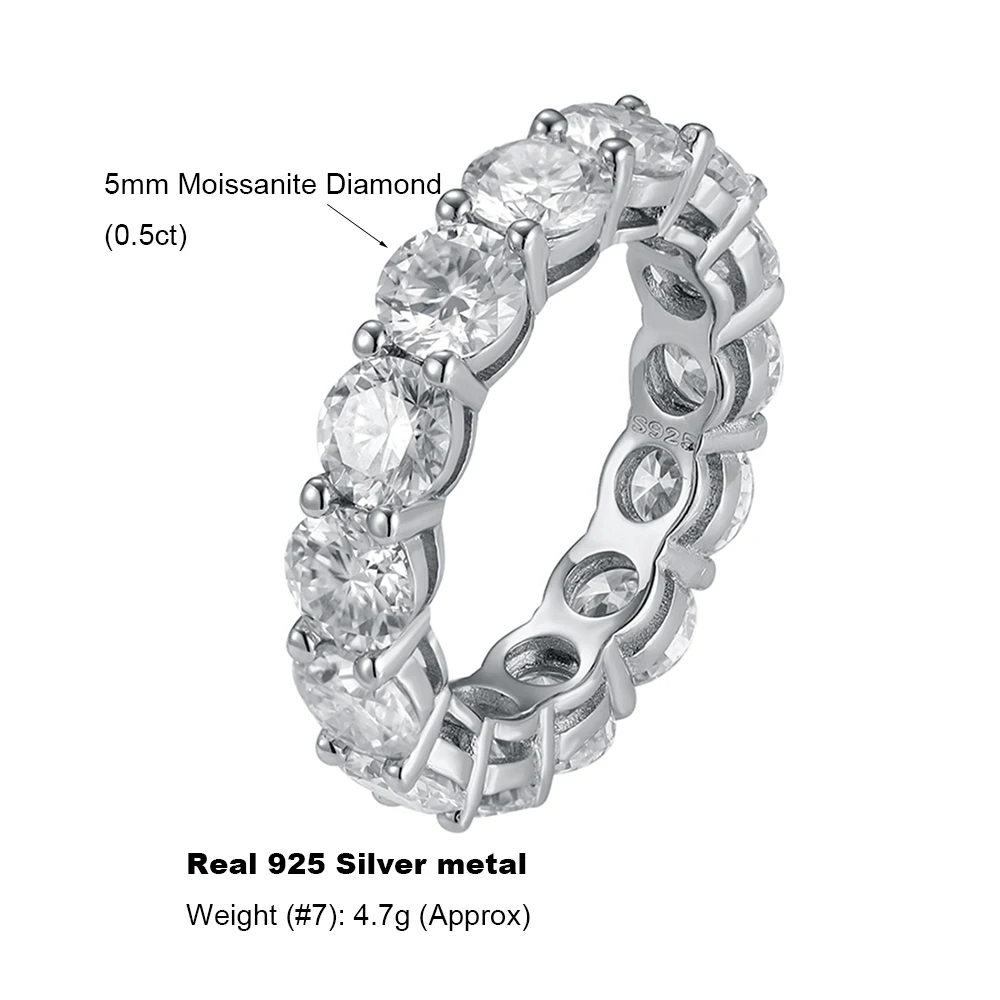 

YLMyself 5 мм муассанит Eternity Band стерлингового серебра 925 пробы обручальное кольцо для женщин и мужчин полный бриллиант обещанные ювелирные изделия
