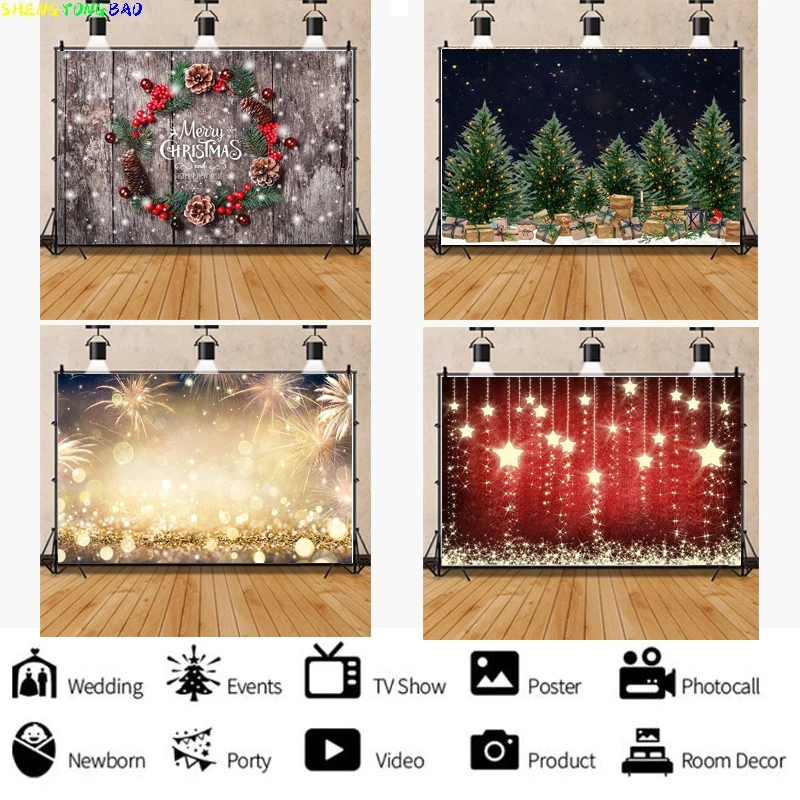 

Elegant Christmas Interior Home Decoration Pine Tree Photography Backdrops Props Children Family Photo Studio Background AA-52