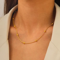 Stainless Steel Necklace New Design Vintage Fashion Small Round Beads Bamboo Chain Necklace For Women Jewelry Commuter Match
