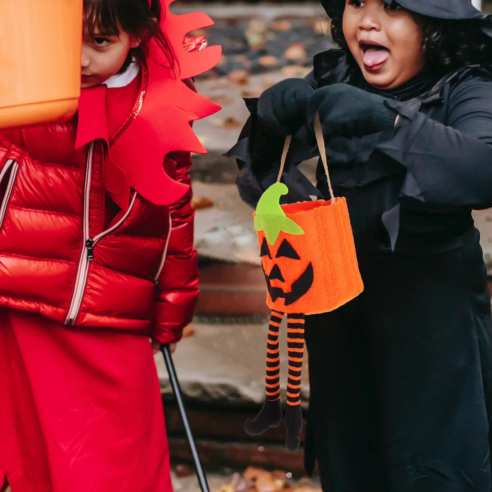 Bolsa de Dulces de Halloween, Contenedor de Tela Naranja para Fiestas de Truco o Trato, Bolsa de Almacenamiento Portátil