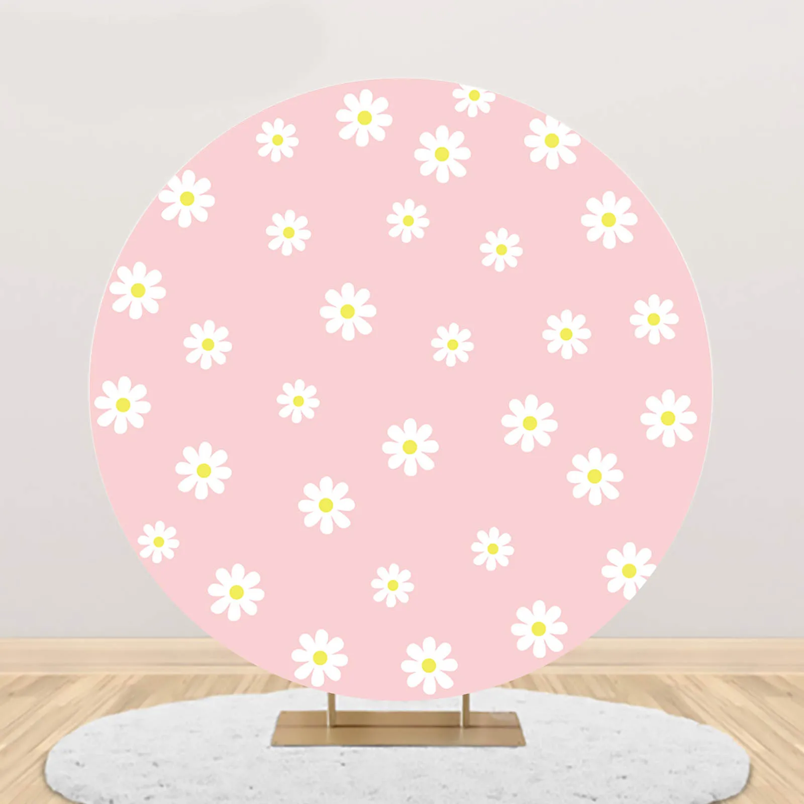 Chamomile Daisy Round Arch Backdrop Cover Pink Girl Baby Shower Birthday Party Decor Flower Portrait Photography Background