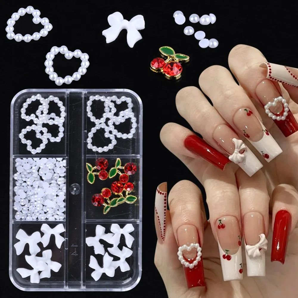 

Bowknot Bow Cherry Nail Decorations Manicure Ornaments DIY Nail Charms Bow Cherry Nail Accessories 3D Nail Art Drills Love Heart