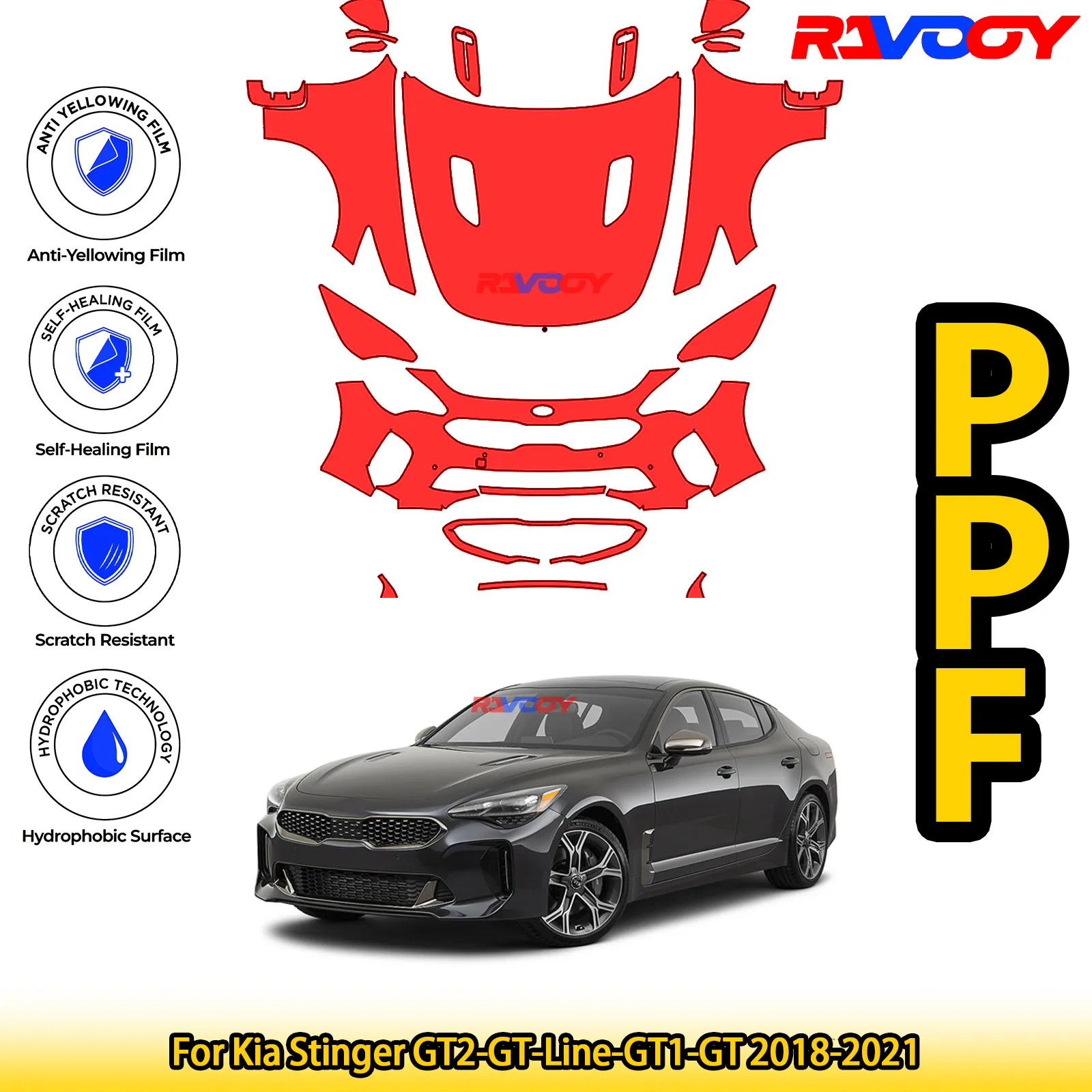 

For Kia Stinger GT2-GT-Line-GT1-GT 2018-2021 Glossy Matte Black Precut front PPF Kit Paint Protection Film