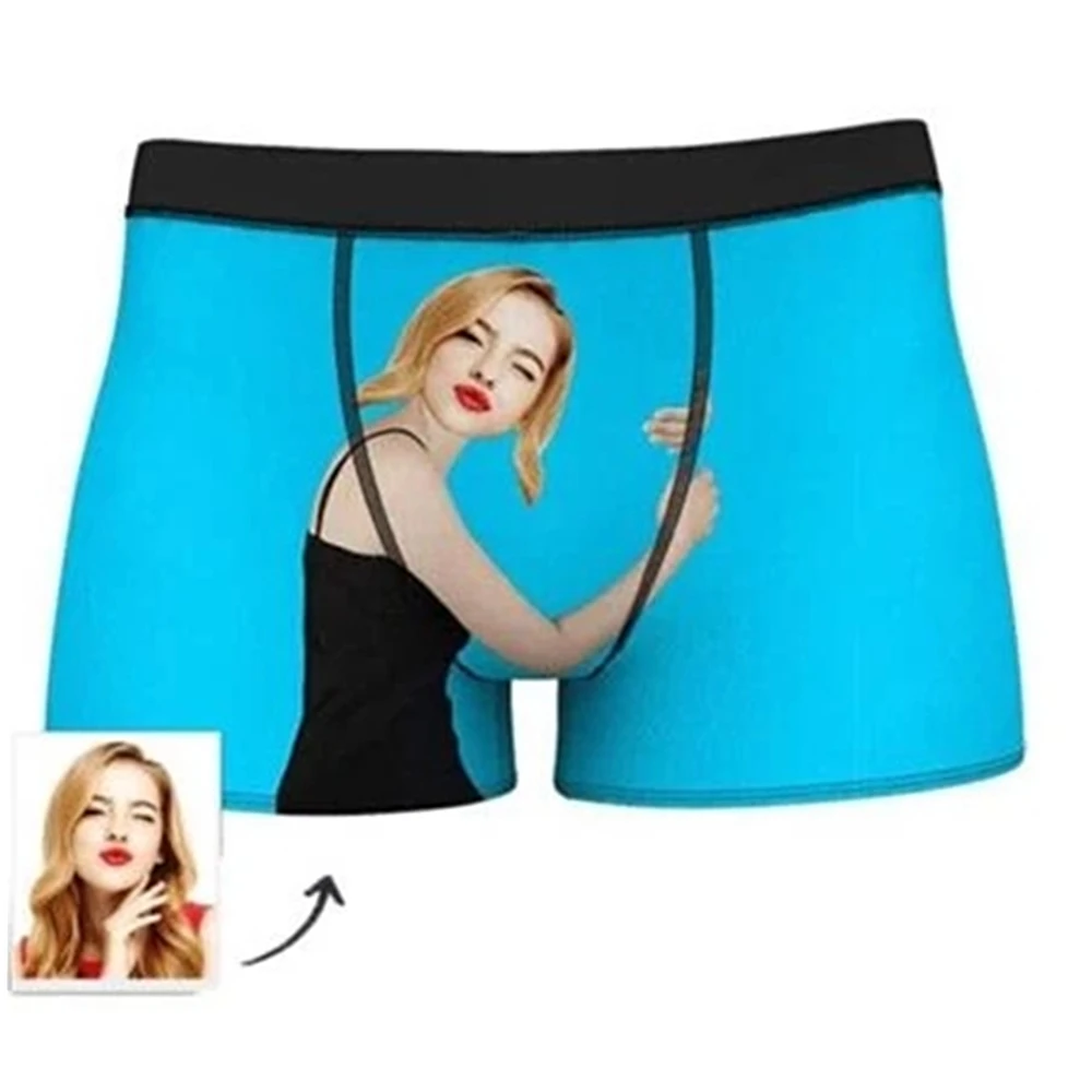 Custom Photo Boxer Underwear for Him Boyfriend Husband Men Funny Face Novelty 3D Printed Personalized Shorts Underpants Briefs