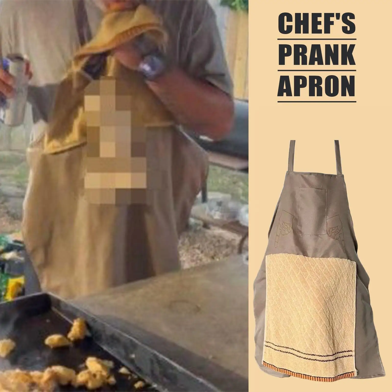 Funny Prank Apron Humorous Washable Novelty Costume with Openable Towel for BBQ Workshop Art Studio Pottery Making