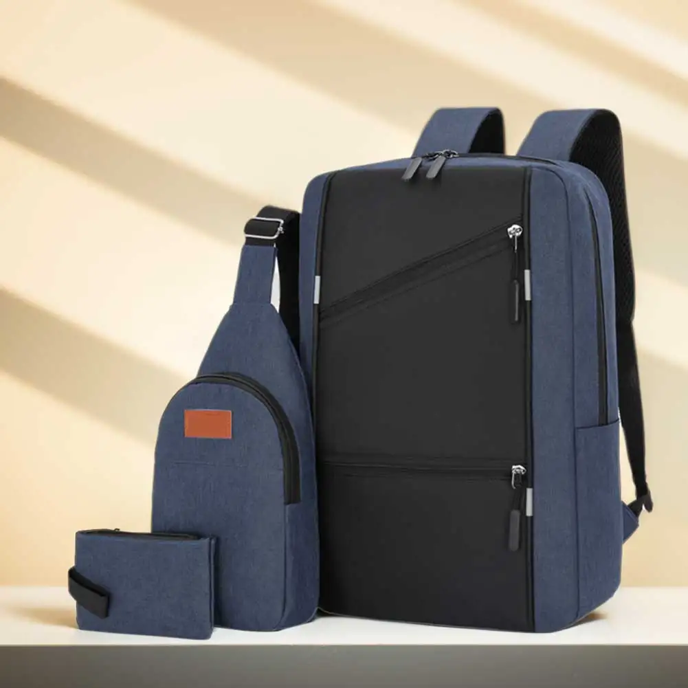 

3Pcs Casual Bag Set Laptop Backpack Travel Book Bag With USB Interface Simple Chest Bag Anti Theft for Outdoor Travel