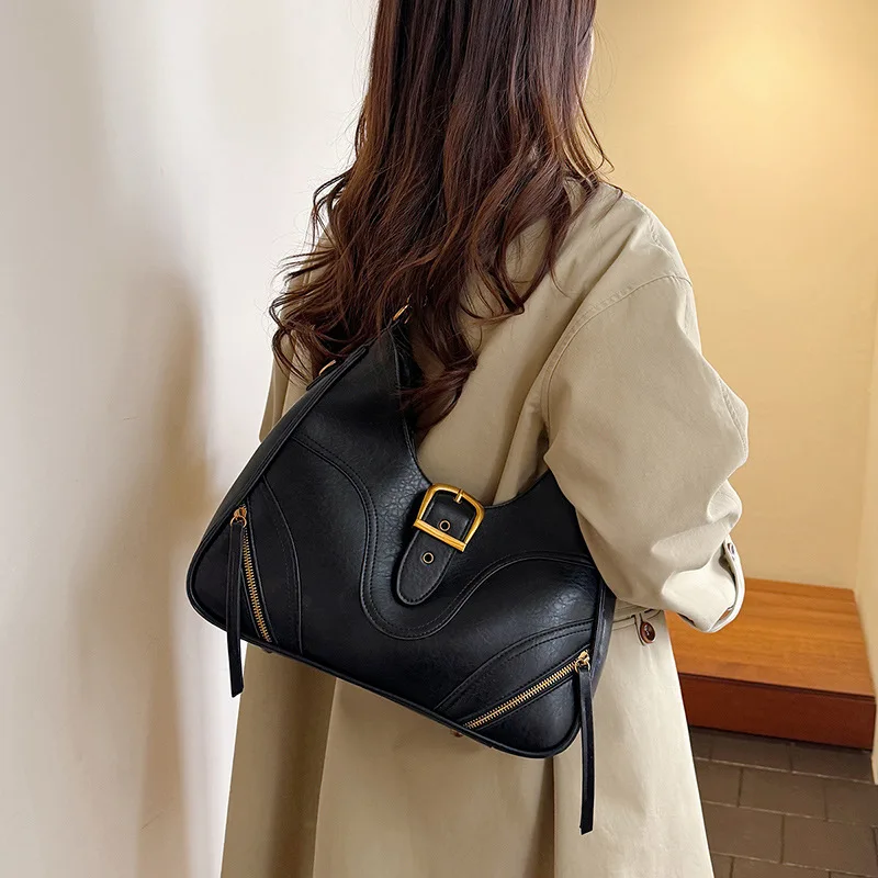 Vintage Armpit Bag for Women Shoulder Bags Simple Pocket Design Pu Leather Female Underarm Handbags Commute Crossbody Bag bolsa