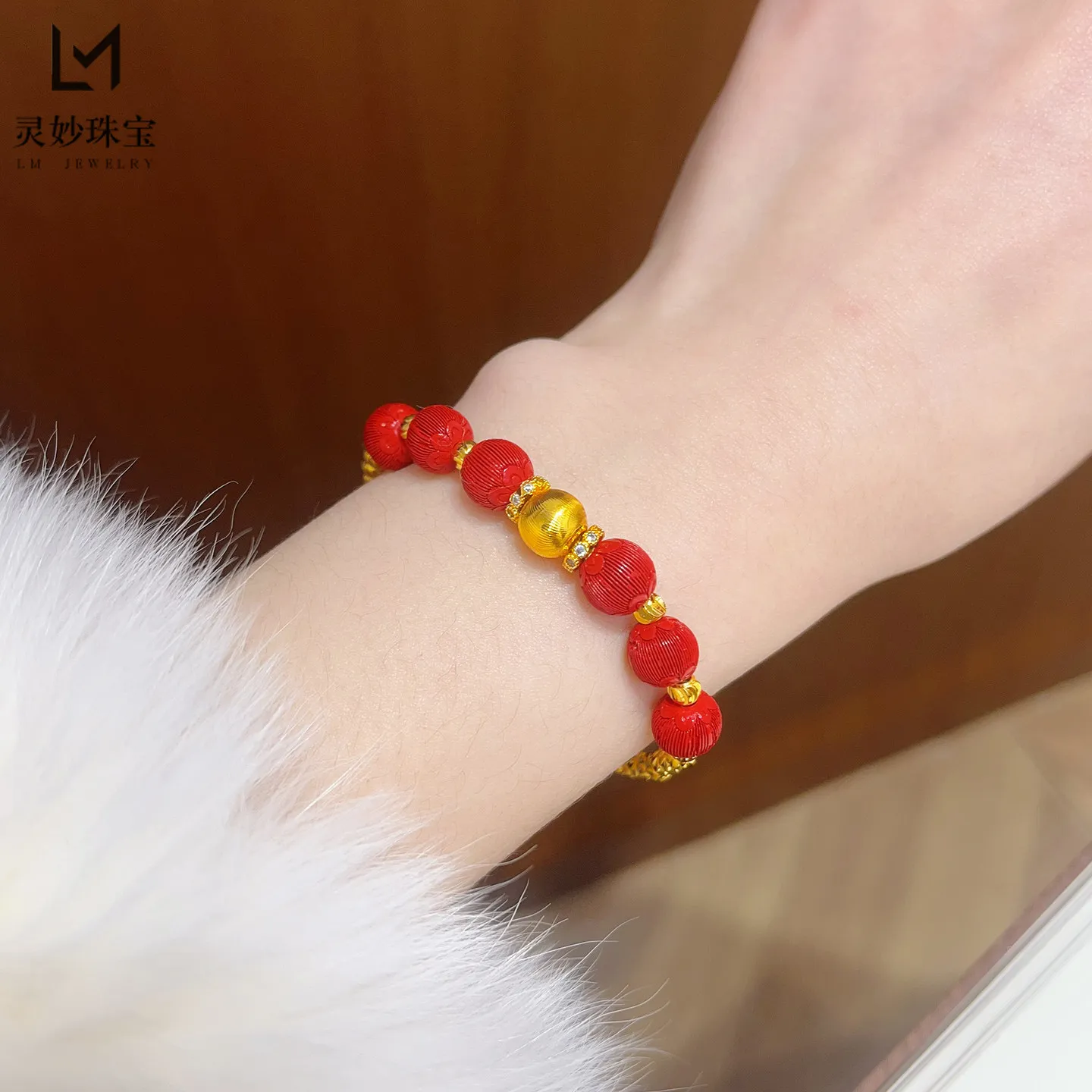 Cat's Eye Red Hydrangea Bracelet Women's 24K Gold AU999 - Thickened gold chain body, scratch-resistant,long-lasting bright shine