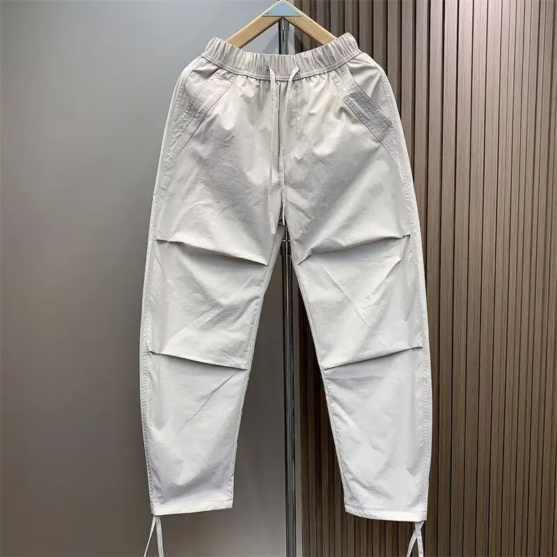 

Модные летние мужские легкие дышащие рабочие брюки с завязками на талии, прямые брюки свободного покроя, повседневные брюки