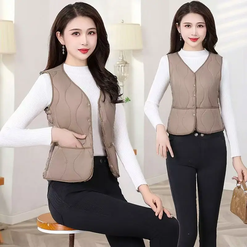 Chaleco ortopé forrado de Fce para mujer, ropa interior cálida en V, Jaet de algodón coreano Sle, Otoño Invierno, recién llegado, chaleco Faion para mujer