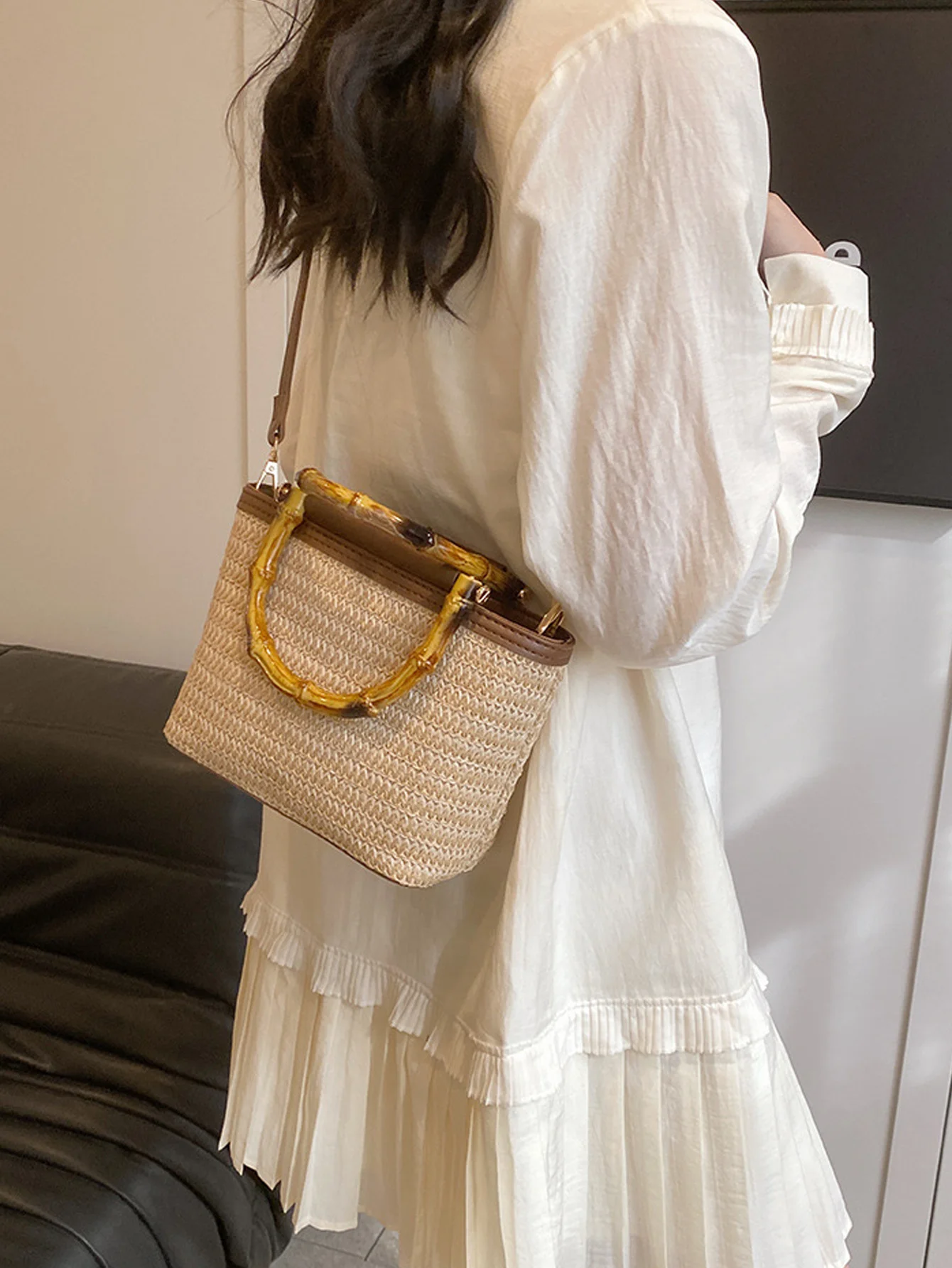 2024 New Summer Bamboo Joint Handbag, Unique Weaving Crossbody Bag, Retro and High end, Leisure Grass Woven Bag for Women