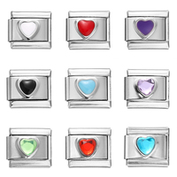 1pcs Fashion Enamel Love Rhinestone Heart Charms Italian Links Fit 9mm Bracelet Stainless Steel DIY Making Jewelry Wholesale
