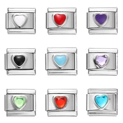 1pcs Fashion Enamel Love Rhinestone Heart Charms Italian Links Fit 9mm Bracelet Stainless Steel DIY Making Jewelry Wholesale