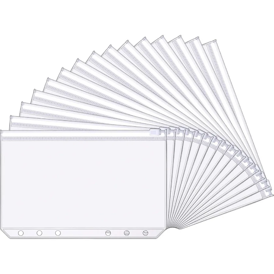 

15 Packs A6 Binder Pockets 6 Holes Budget Cash Envelopes Clear Zipper Folde Loose Leaf Bags Waterproof PVC Document Pouch Filin