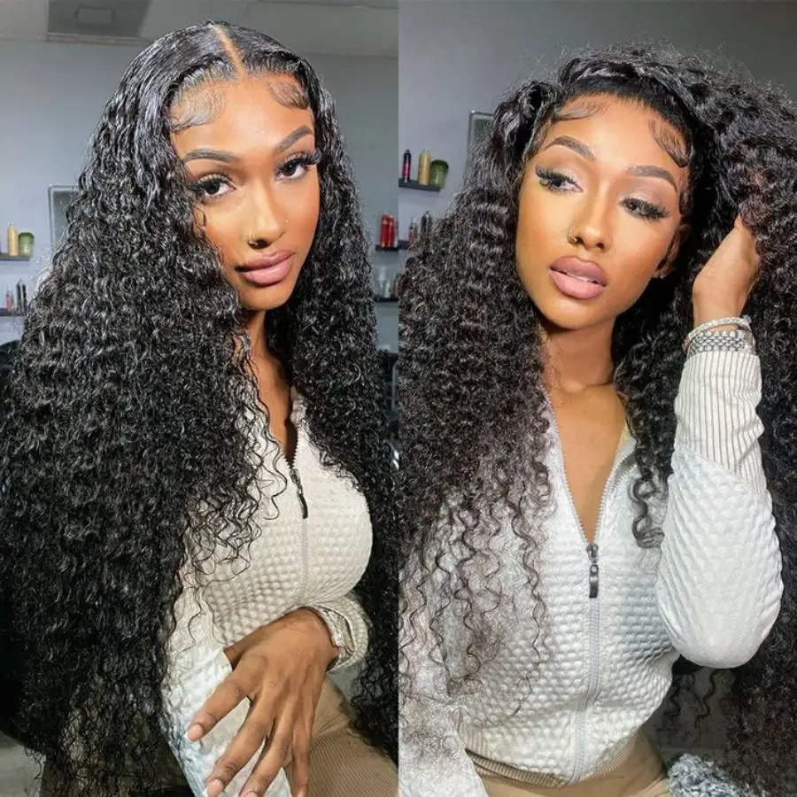 

Deep Wave 13x6 HD Lace Front Wig Human Hair 40 30 Inch Black Curly Wig Wet and Wavy Water Wave Preplucked Glueless 220% Density