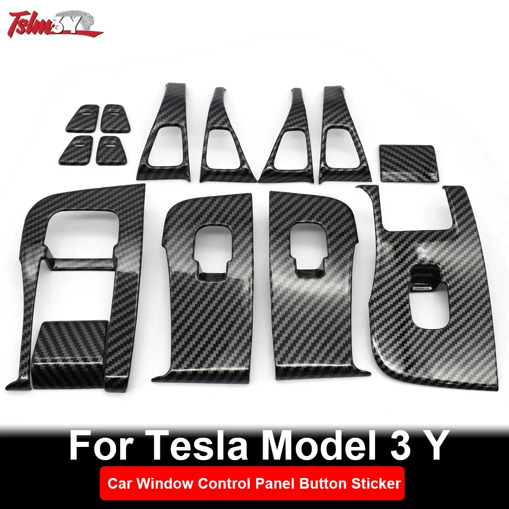 For Tesla Model 3 Model Y Car Window Control Panel Button Decor Sticker 14Pcs Door Switch Trim Frame Cover Car Interior Stickers