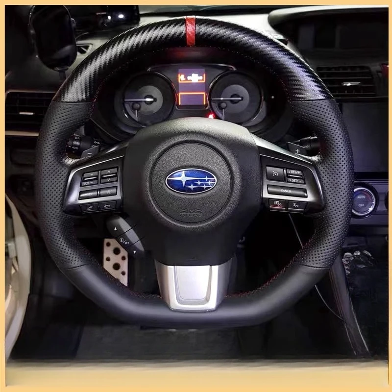 

Для Subaru WRX (STI) 2015-2019 Levorg 2015-2019 Нескользящий черный чехол на руль из натуральной кожи из углеродного волокна с ручной прошивкой