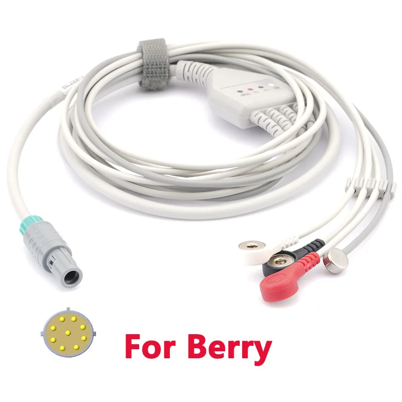 9-Pin One-Piece ECG EKG 3-Lead And Temperature Probe Cable,Compatible Berry PM6100/VET Care AM6100 Multi-Parameter Monitor.