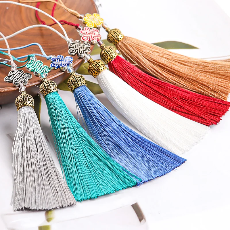 2Pcs Tassels Alloy Woven Chinese Knot Polyester Tassel Soft Handmade Silky DIY Charms Decoration Making Bag Clothing Decor