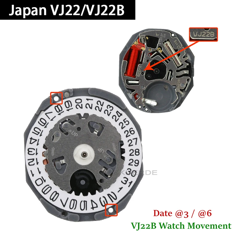 Original Hattori VJ22 VJ22B Quartz Japan Watch Movement Watches Replacement Spare Part Overall Height 4.3mm Thickness 2.71mm