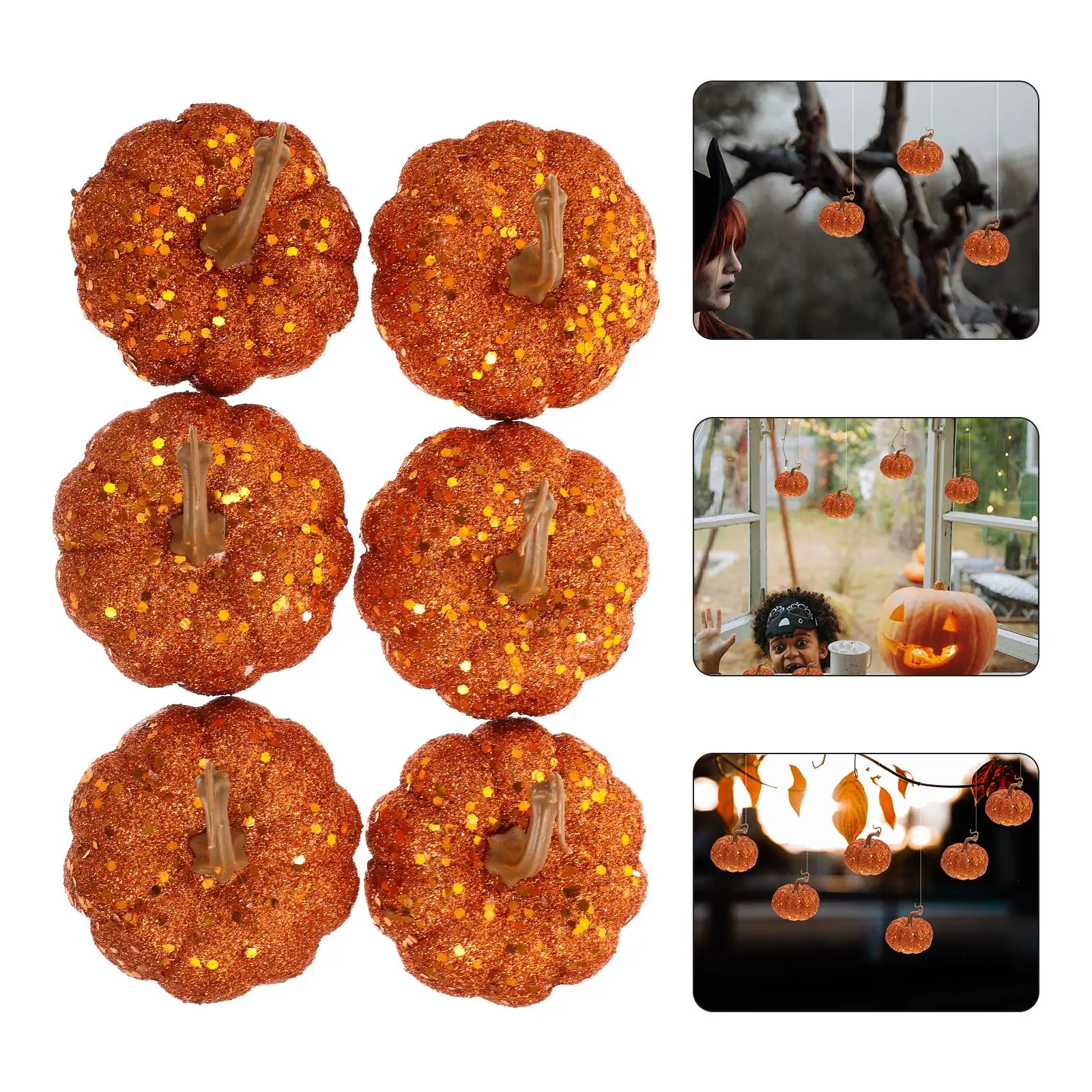 

6Pcs Simulation Foam Pumpkin Sequined Hand-Made Halloween Pumpkins Decorative Halloween Party Small Decorations