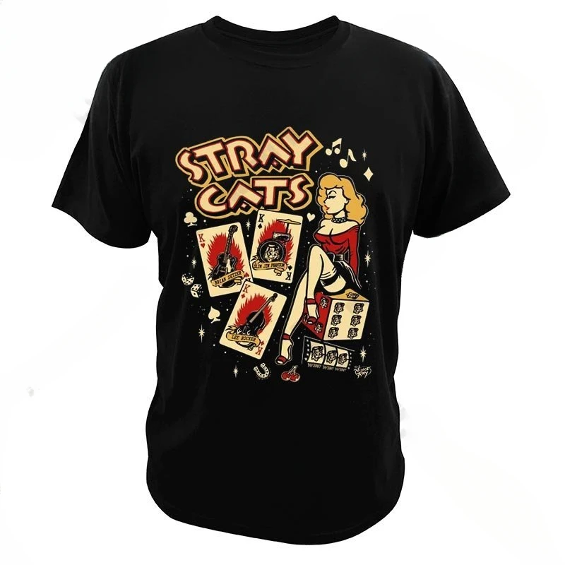

American Rockabilly Band Fans Hipster Streetwear Breathable Boy Girl Men Casual T Shirt Fashion Stray Cats Rock Classic Tshirt
