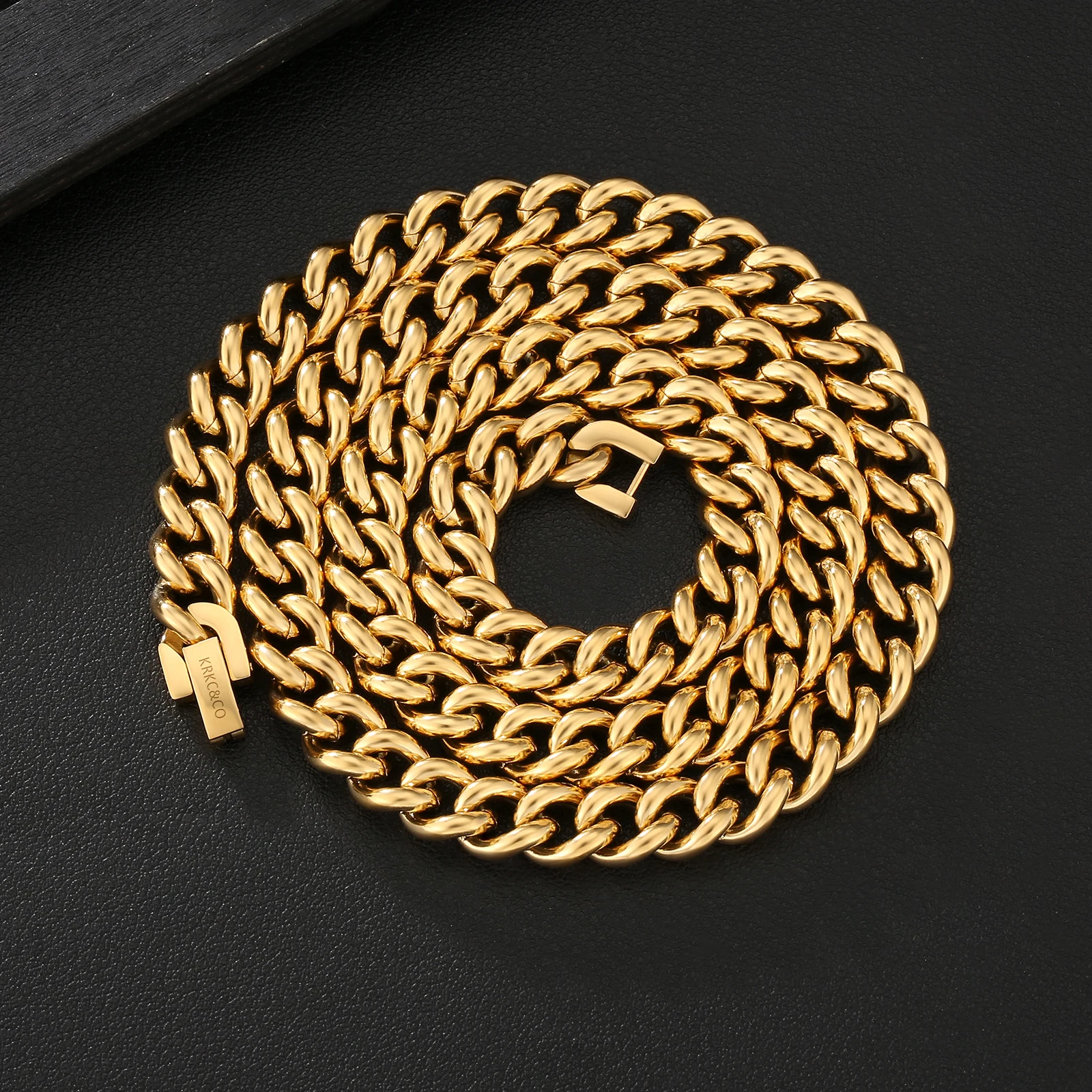 

5Mm 7mm 9mm Miami Cuban Link 18k Gold Plated Stainless Steel Hip Hop Women's Necklace Men's Cuban Gold Chain