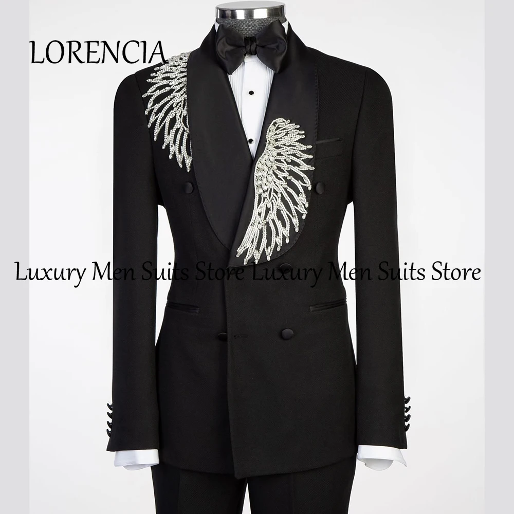 

Elegant Ornaments Suits for Male 2 Pieces Sparkly Double Breasted Wedding Party Outfits Customized Blazer Pants zomerset heren
