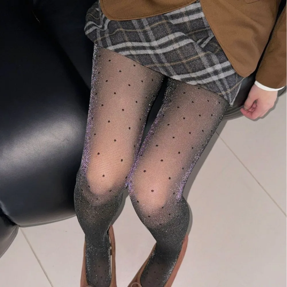 Fashionable Gillter Silk Stockings Breathable Elastic Polka Dot Pantyhose Skinny Fit Comfortable Strappy Stockings Spring Summer