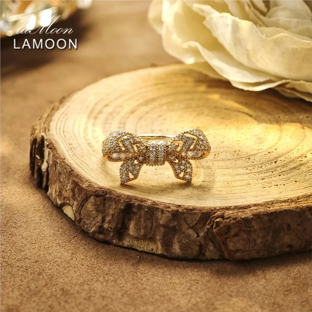 لامون الفاخرة Bowknot الجليد خارج الدائري للنساء رائعة فاخرة 925 فضة الذهب فيرميل الذكرى غرامة مجوهرات هدية