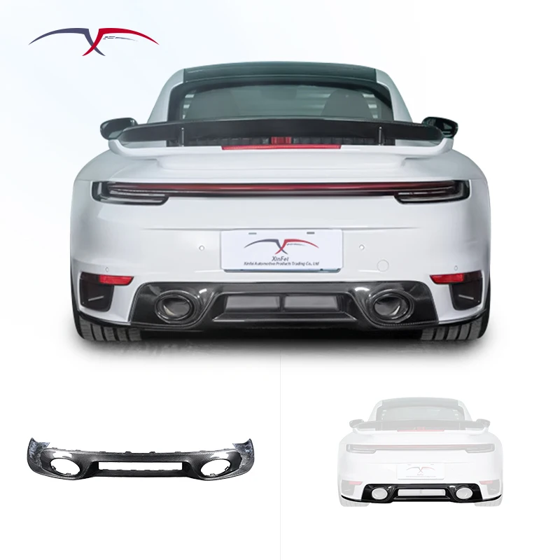 Car Modified SD-Style Carbon Fiber Rear Bumper Rear Diffuser Rear Lip Spoiler Suitable for Porsche 992 Turbo Body Kit Upgrade