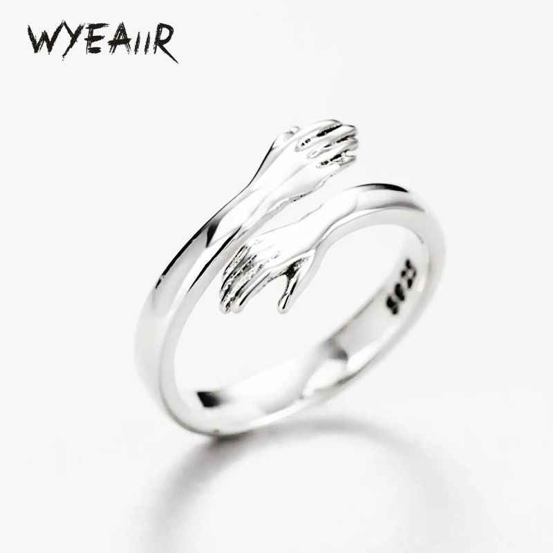 WYEAIIR 925 Sterling Silver Creative Embrace Peace Simple Resizable Opening Ring For Women Luxury Jewelry