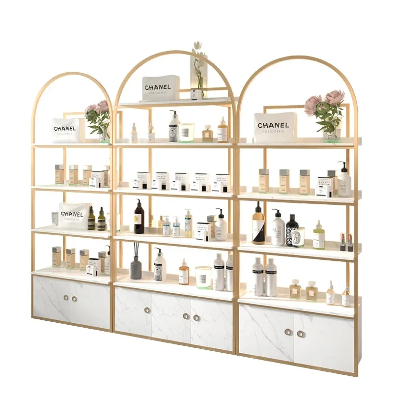 beaut salon cosmetics display cabinet ski care products shelves nail shop display rack with lights