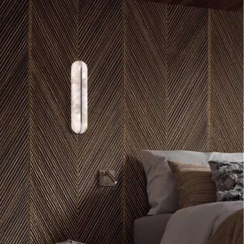 

All copper natural marble wall lamp Spanish Nordic creative personality art living room background wall bedroom bedside lamp