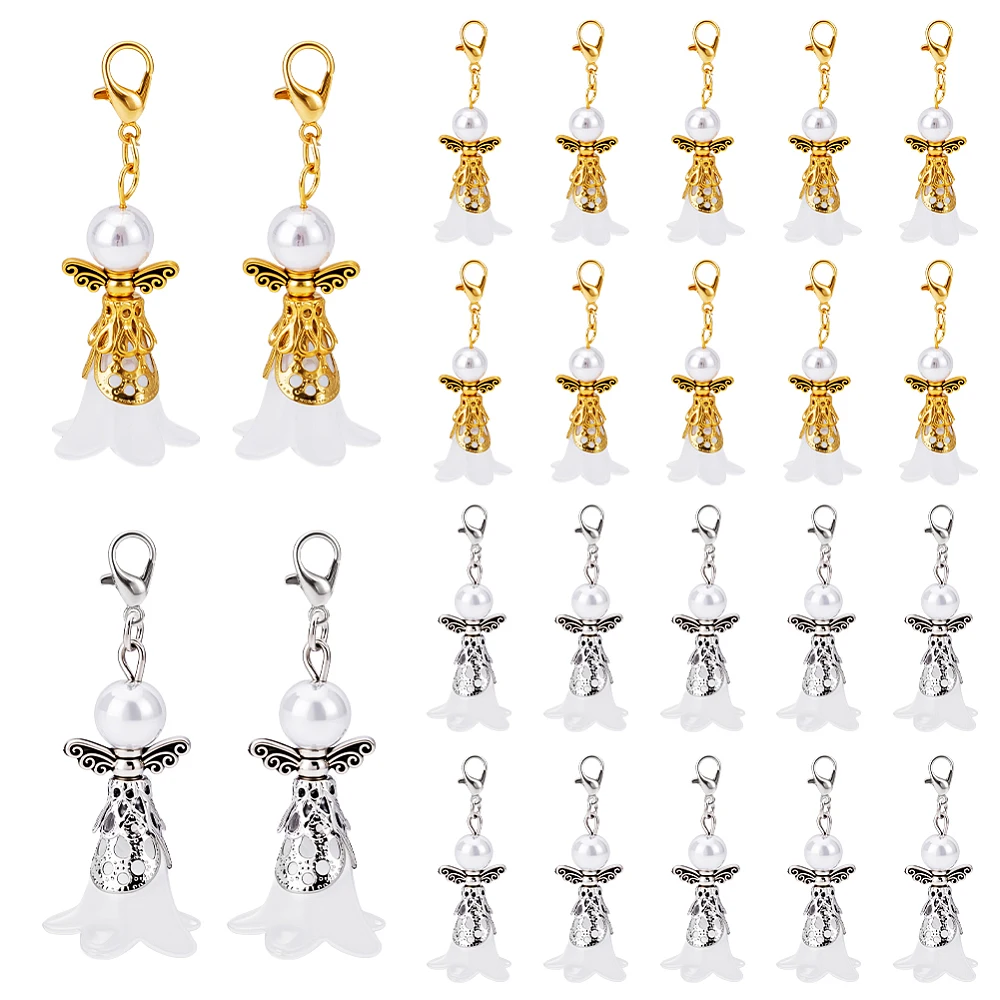 60pcs 2 Colors Angel Wings Keychains 2 Inch Angel Guardian Charms Gifts Good Luck Charms Party Favor Keepsakes Purse Pendant