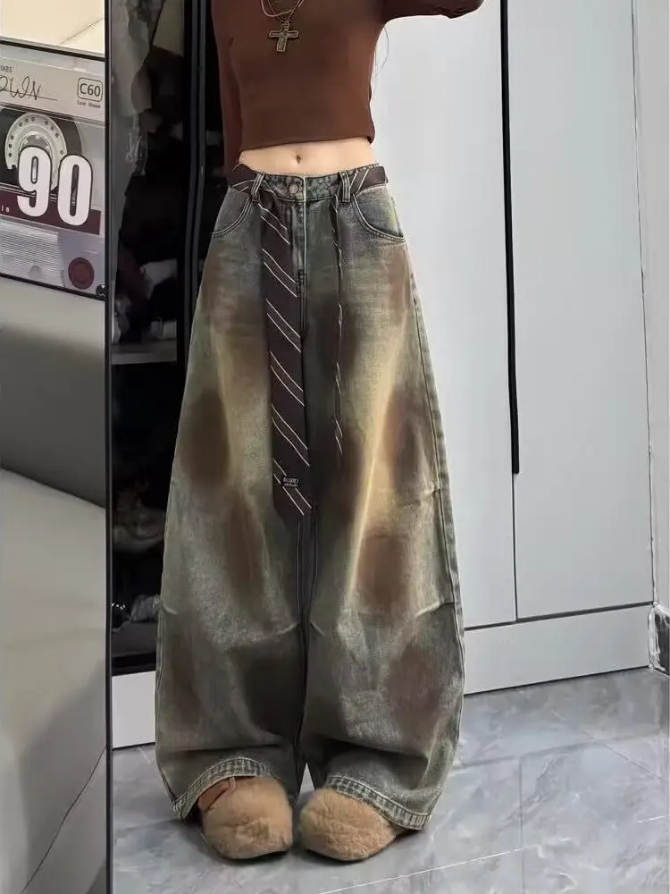 

Retro American Sle Loose Fit Wide Leg Jeans Men Women Spring Autumn Denim Pants Slimming Drapey Knife Floor Length