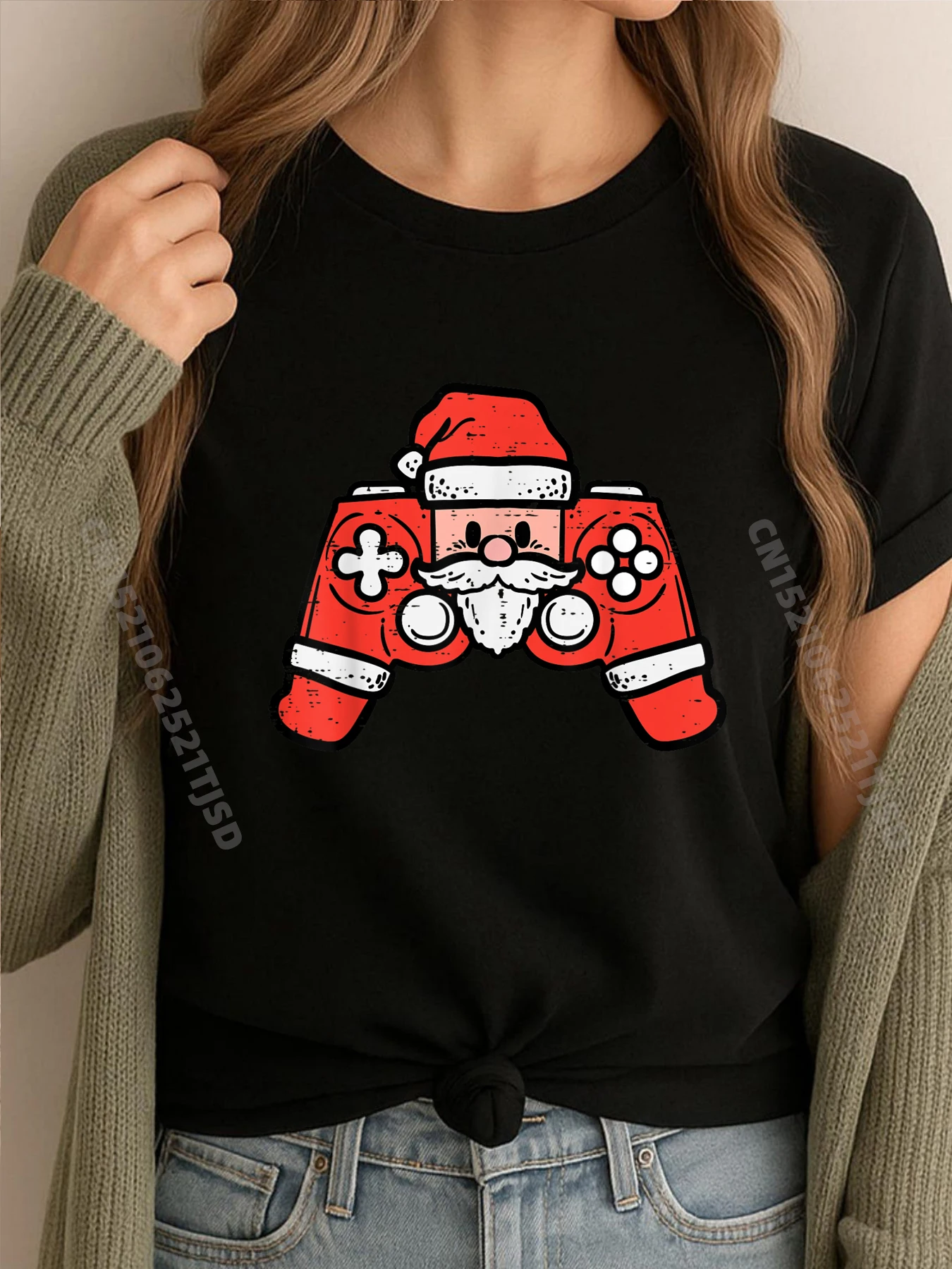 

Christmas Gamer Controller Santa Xmas Gaming Graphic T Shirts Woman Oversized Men's Shirts Normal