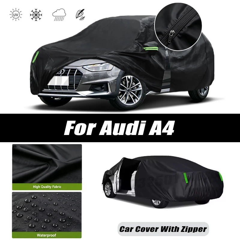 For Audi A4 Car Covers Outdoor Waterproof Sun Rain Snow Protection UV Car Zipper Design Black Car Cover Accessories