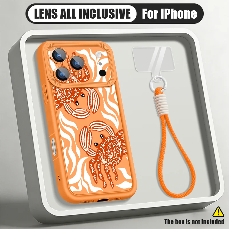 Sardines Crab Pattern With Strap Case For iPhone 17 Pro Max 17e 16 15 14 13 Pro Max 16e Shockproof Soft TPU Lanyard Phone Cover