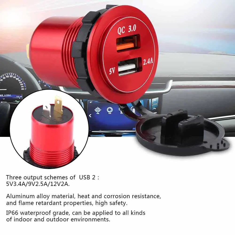 Car  USB Fast Dual USB Car  Waterproof Dual USB3.0 QC Fast  with voltmeter for  12V-24V Car Boat Mobile