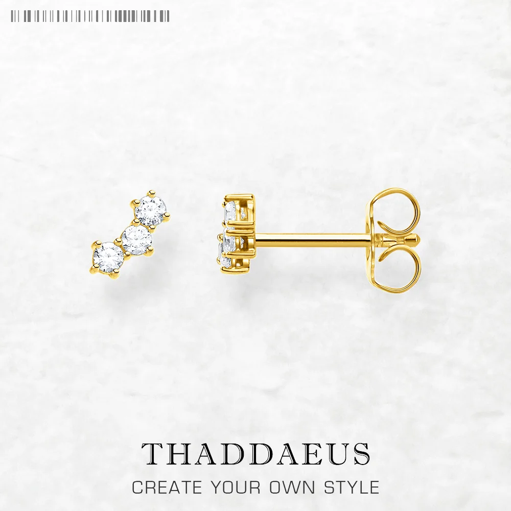 

Gold Plated Delicate Ear Studs White Stones Europe Trendy Jewerly For Women New Gift In Real 925 Sterling Silver