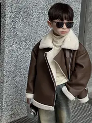 Children Clothing Leather Kids Jacket Coats for Boys PU Faux Fur Thick Fleece Windbreaker Jacket Boys Coats Winter Outerwear