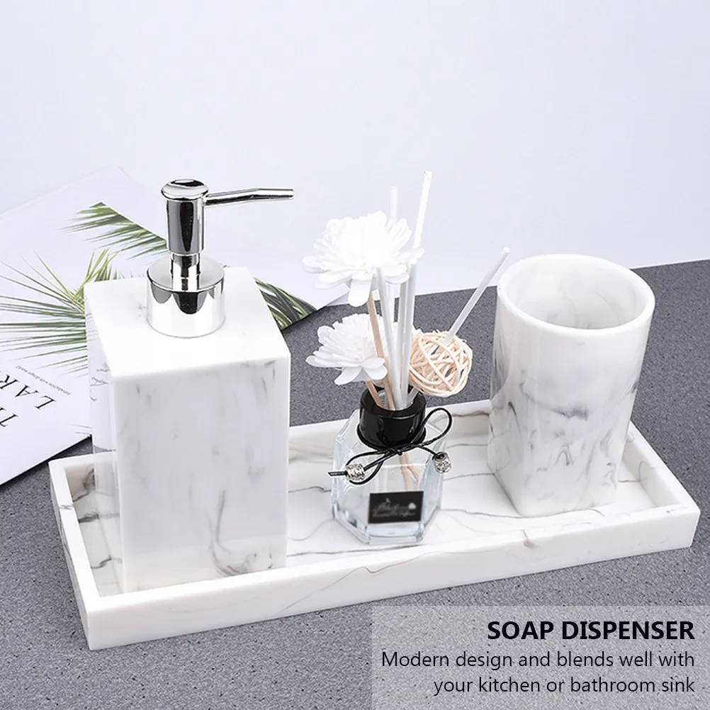 

1Set Elegant Marble Effect Resin Soap Dispenser Organizer Tray Set Including Dispenser and Two Cups Countertop Bathroom Sink