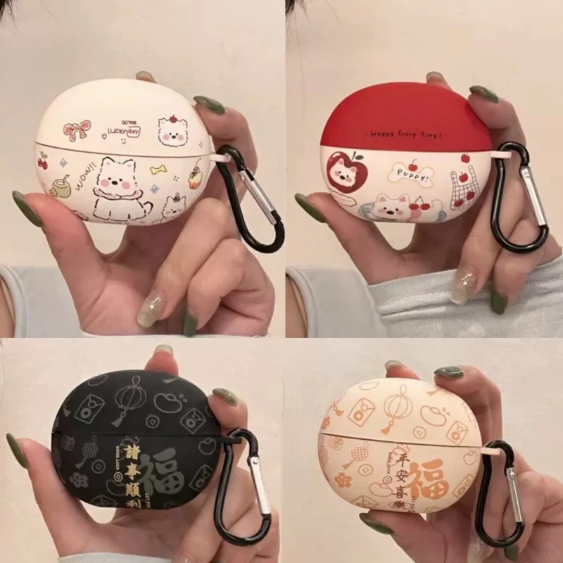 

For OPPO Enco Clip 2 2026 Cover Frosted Cute Puppy Chinese Style Lucky Headphones Protective Sleeve Shockproof Funda with Hook