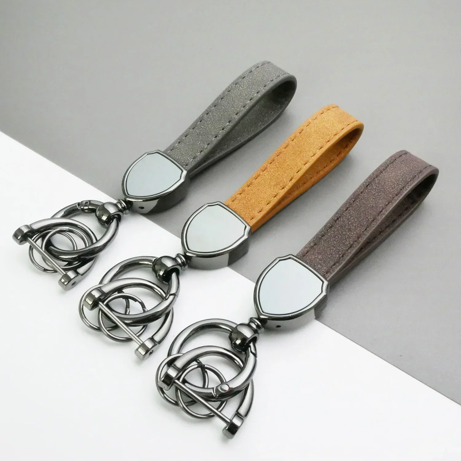 

Vintage Custom LOGO Leather Metal Name Keychain Blank Personalize Ring Car Keyring Laser Engrave Number Key Chain for Men