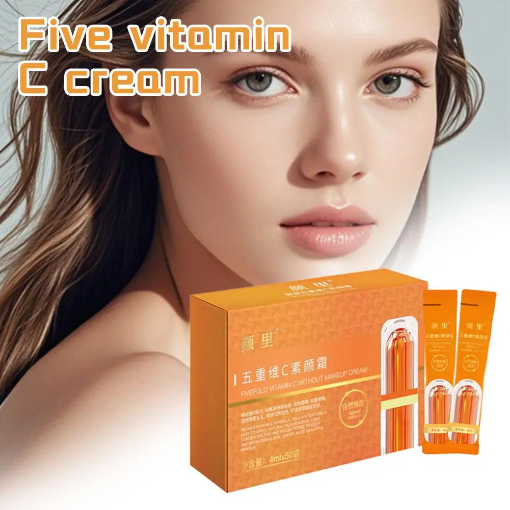 كريم فيتامين C بدون مكياج بخمسة أضعاف، كريم كونسيلر محمول مع كيس من العلامة التجارية VC لتفتيح الوجه وتبييض كريم عزل المكياج