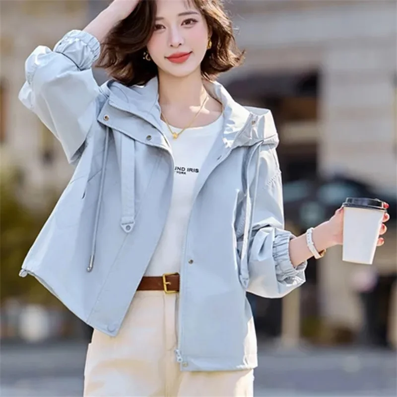 윈드브레이커 코트 여성용 2026 봄 가을 신상 후드 캐주얼 재킷 짧은 출퇴근용 루즈 아우터 패션 여성용 외투 상의